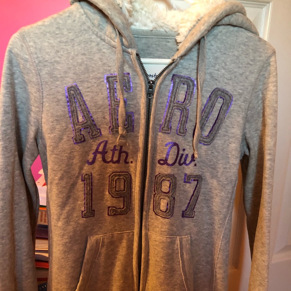 Zip up hoodie with fuzzy hood